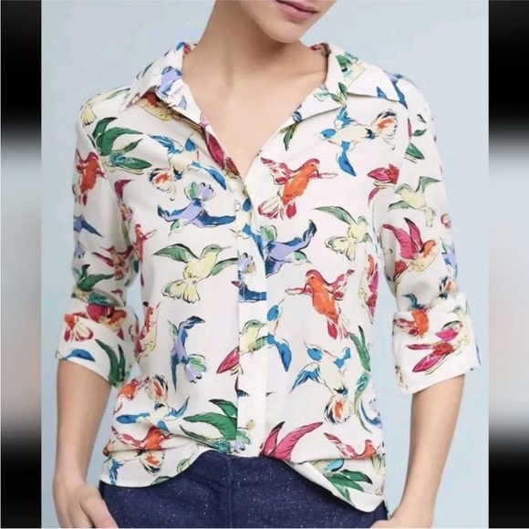 Anthropologie Potala Buttondown Hummingbird Shirt Size 6 NWOT - Picture 1 of 8